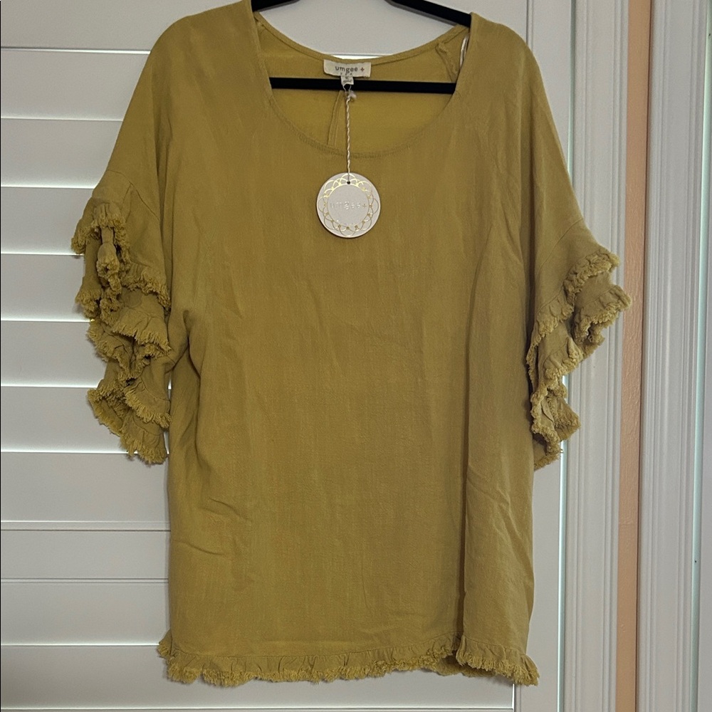 Umgee muted gold Ruffle Sleeve Blouse